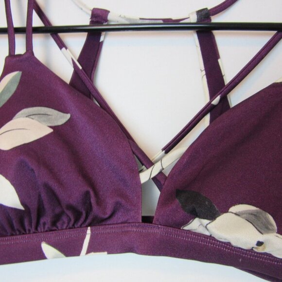 Athleta Dark Purple Floral Printed Bikini Top Small Strappy Padded Racerback - Picture 2 of 6